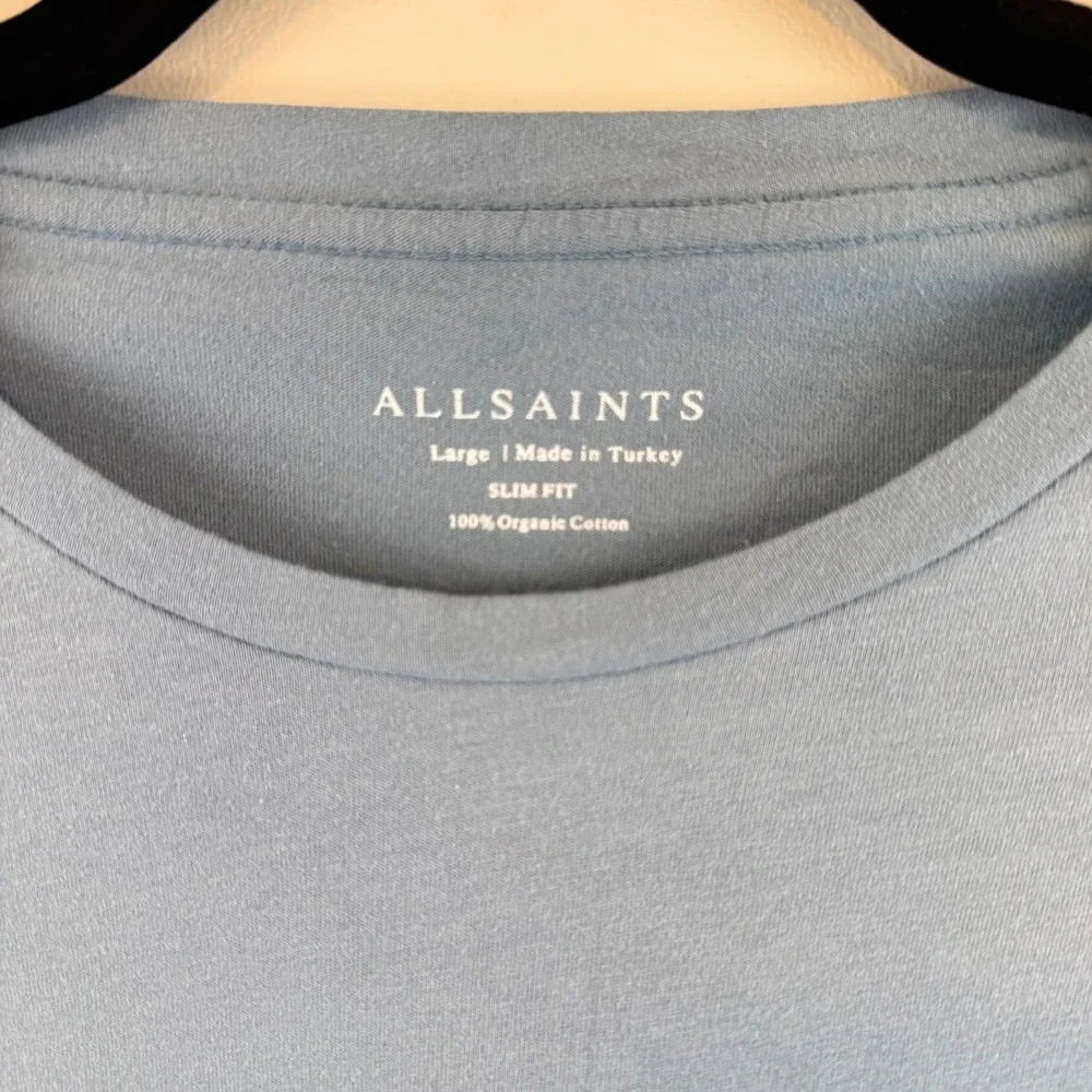 AllSaints T-Shirt Mens Large Slim Fit Minimalist Blue Ramskull Tonic Tee